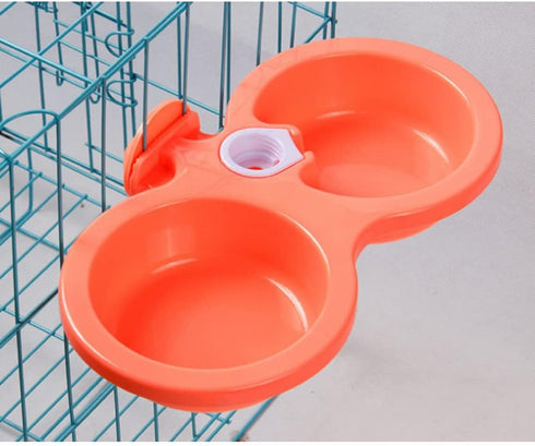 Double Dog Bowls, Dual Pets Bowls Hanging Pet Bowl Dual Use Pet Food and Water Feeder Plastic Pets Food Water Bowl Feeder for Small Medium Dogs Cats for Crates Cages ()
