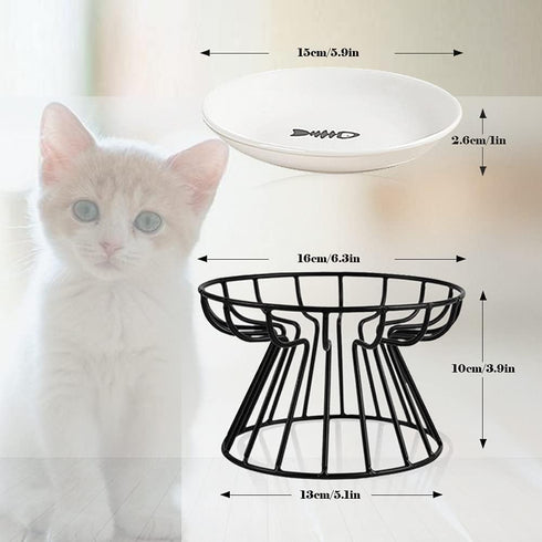 Elevated Cat Bowl, Raised Ceramic Cat Dish with Metal Stand, Pet Feeding Station for Indoor Cats, Kittens, Puppies,
