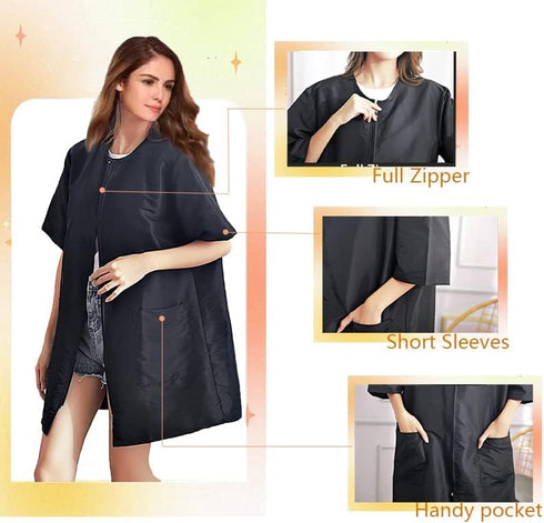 Gliitatu Dog Grooming Smock Black M with Full Zipper, Non-Sticky Hair Pet Groomer Smock for Hair Stylist Barber