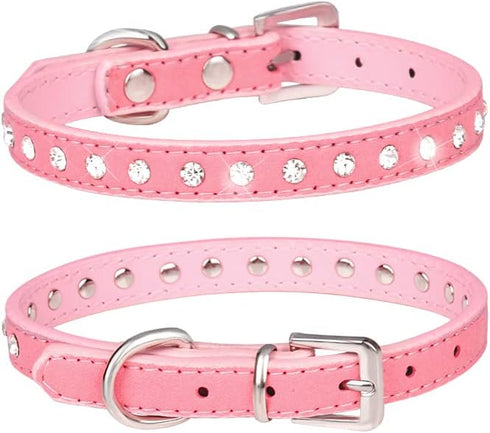 Puppy Dog Collar with Crystal Diamond Colorful Bling for Small Dog Cat Collars (XS, Pink)