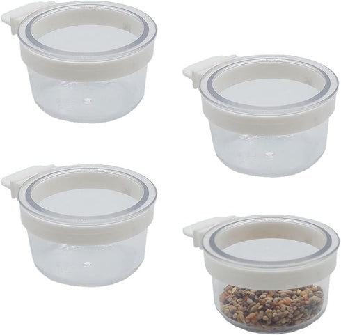 4 pcs Detachable Transparent Bowls for Canary Finch Parrot Seed and Water Feeder