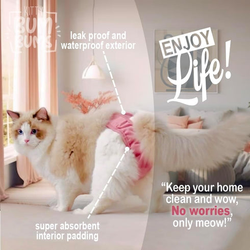 Kitty BumBums (Pack 3) Kitty Bum Bums Reusable Cat Diapers and Stud Pants to Prevent Pee Marking - with Adjustable Tabs