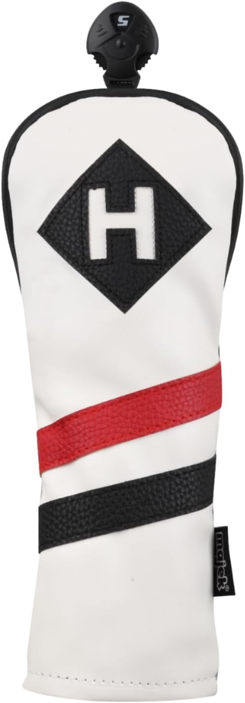 Majek Retro Golf Headcover - White Red and Black Vintage Leather Style Hybrid Head Cover, Classic Look, Wheel Tag #3-7