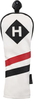 Majek Retro Golf Headcover - White Red and Black Vintage Leather Style Hybrid Head Cover, Classic Look, Wheel Tag #3-7
