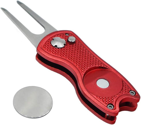 Golf Divot Repair Tool with Pop-up Button & Magnetic Ball Marker Pitch Mark, Lightweight, Portable, Mini Divot Repair