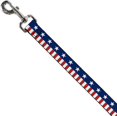 Buckle-Down Dog Leash - Americana Stars Stripes, Blue White Red, 6 Feet Long, 1.5 Inch Wide