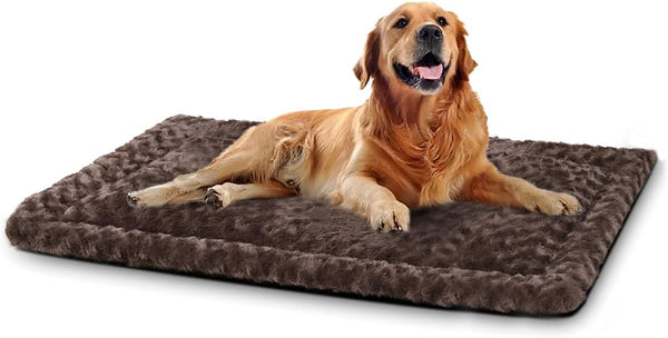 Washable Dog Bed Mat, Reversible Dog Crate Pad Soft Fluffy Pet Mattress for Large Medium Small Dogs, 41 x 27 Inch, Brown