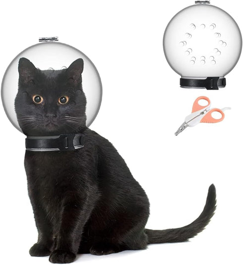Cat Muzzle Combo - Adjustable Cat Hood - Breathable Anti-Bite Muzzles for Small Pets (M for Neck 6.8-9.25")