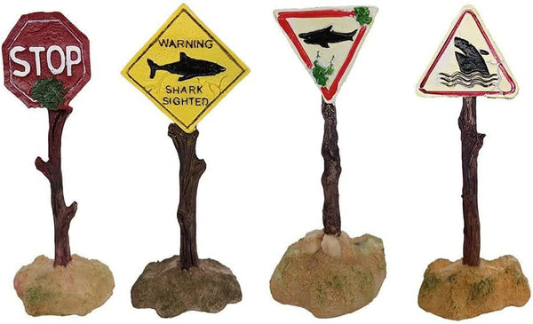 4PCS Aquarium Funny Ornaments Shark Warning Signs Fish Tank Resin Decoration Craft Landscape Decor for Aquarium Fish Tank