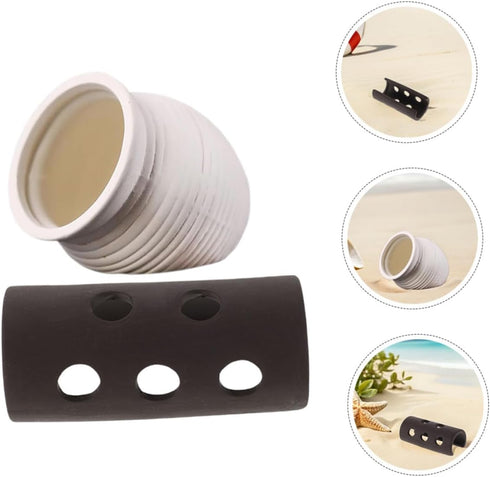 2pcs IMIKEYA Aquarium Shrimp Hideout and Betta Fish Cave Ceramic Breeding Shelter with Small Semi-Circular Holes Fish