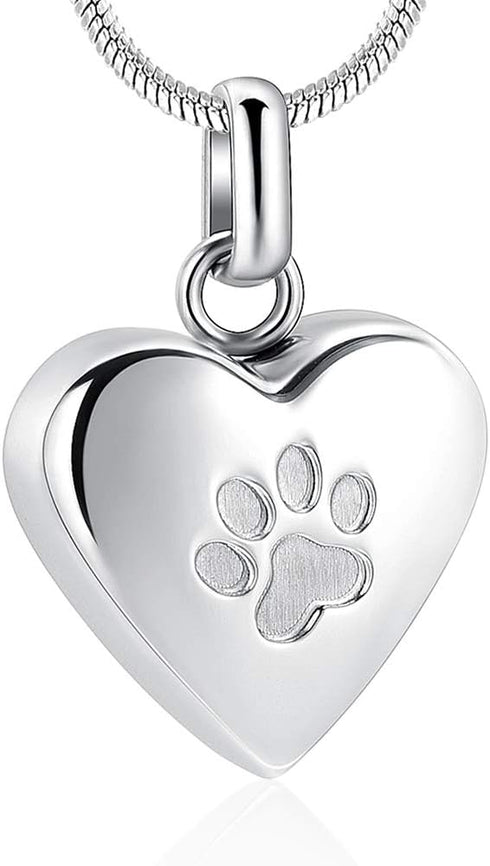 zeqingjw Pet Cremation Jewelry for Ashes, Paw Print Heart Urn Necklace Memorial Keepsake for Pet/Dog's/Cat's Ashes