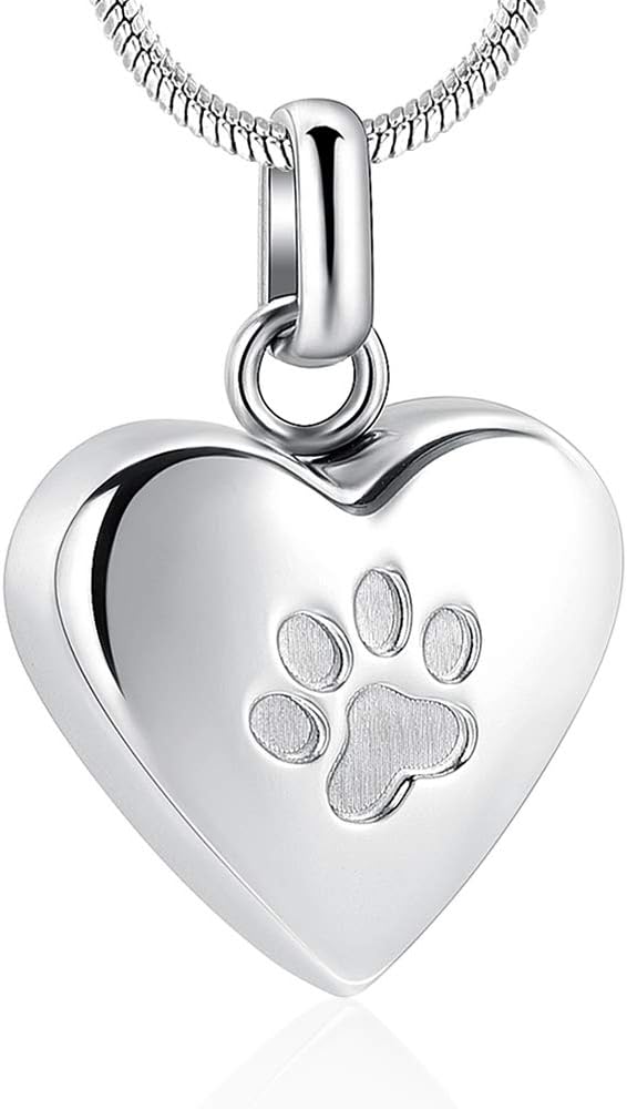 zeqingjw Pet Cremation Jewelry for Ashes, Paw Print Heart Urn Necklace Memorial Keepsake for Pet/Dog's/Cat's Ashes