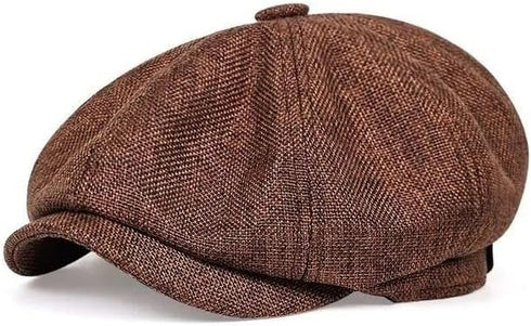 Linen Men's Newsboy Flat Cap, 8 Panel Ivy Cabbie Hat, Breathable Summer Gatsby Irish Fishing Hats