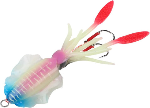 Tuna(A1067) FABULETTA Squid Jig Lures, Soft PVC Rigged Bait with UV Luminous Glow, Multi-Angle Reflection for Saltwater