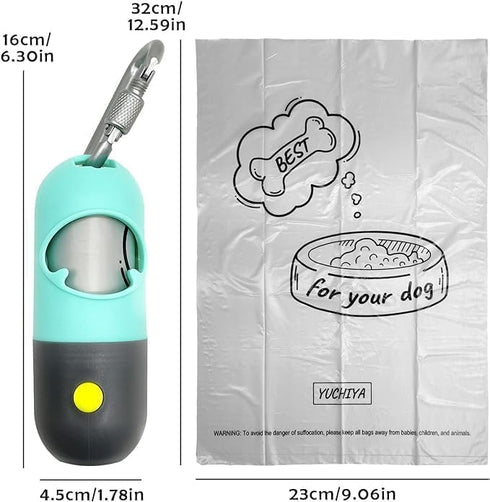 (1 15 Dog Poop Bags Holder with LED Flashlight|Pet Waste Bags Dispenser for Leash|Doggie Potty Bags Container