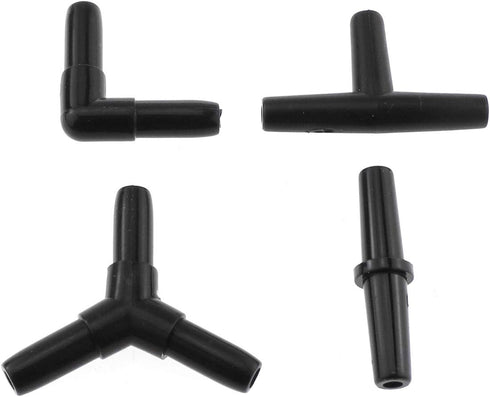 Aquarium Air Valve Connector, 48PCS 4 Type Black Plastic Splitters for Fish Tank 3/16 Air Line Air Pump