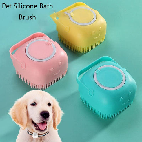 3pack Dog Bath Brush - Soft Silicone Shampoo Brush for Pet Grooming and Bath Massage with Dispenser
