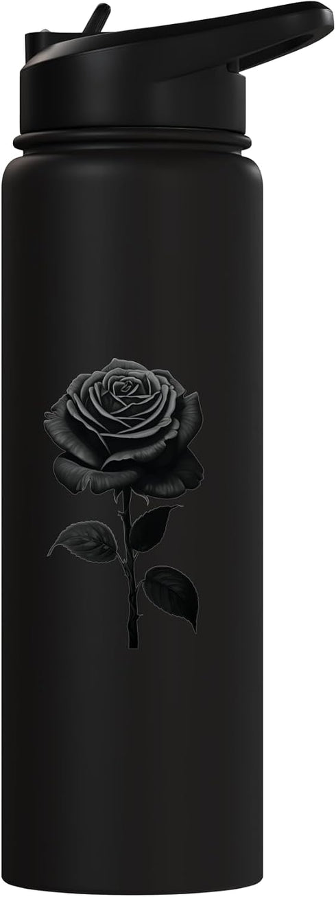 Darkened Rose Black Rose Stainless Steel Insulated Water Bottle
