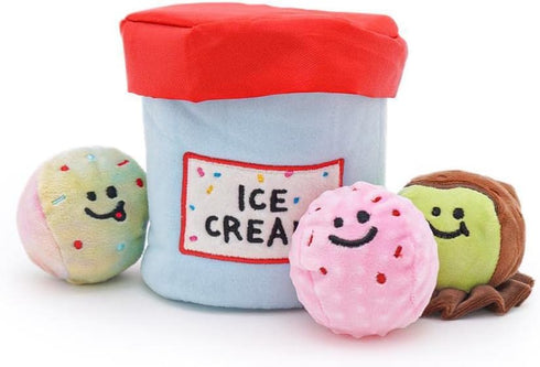 PawfectPals Interactive Squeaky Plush Toy for Dogs, Funny Ice Cream Bucket with Scoop