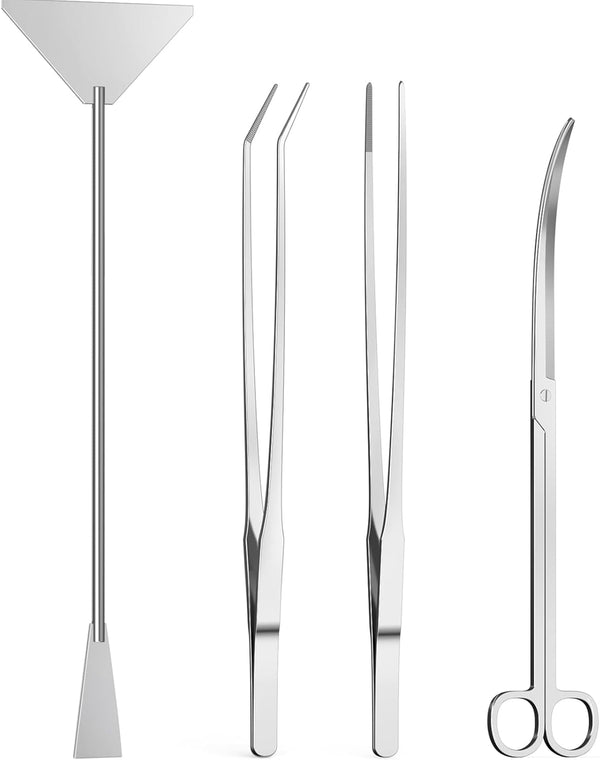 4Pcs Aquascaping Tools Kit, Long and Strong Aquarium Tweezers, Scissors, Algae Scraper, Plant Trimming Kit for