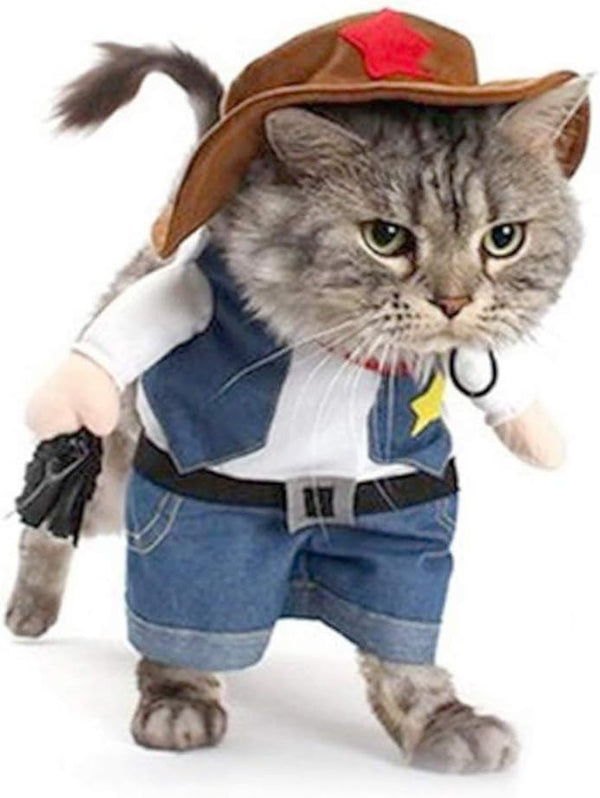 NACOCO Cowboy Dog Costume with Hat for Cat & Small Dog Clothes - Blue (X-Small)