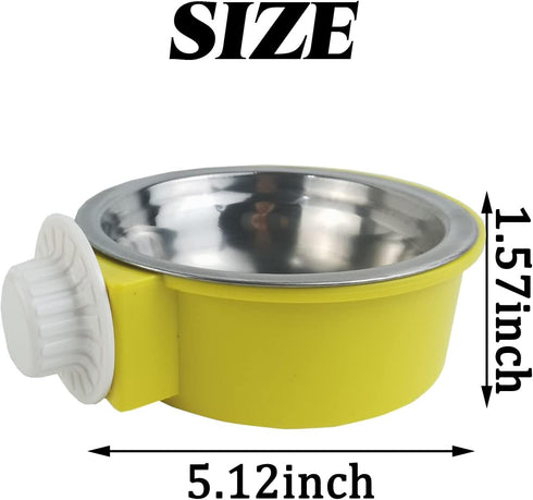 4PCS Crate Dog Bowl, Plastic Bowl & Stainless Steel Bowl Removable Hanging Food & Water Feeder 2-in-1 Cage Bowl Coop Cup for Cat, Dog, Birds with 4 Pet Food Spoons