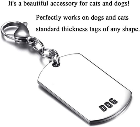 IVIA Dog Tag Clips, 316 Stainless Steel Lobster Buckle with Rings for Cat & Dog Collars (4 Pack Silver)