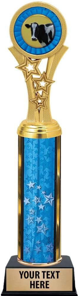 Crown Awards Cow Trophies, 11" Blue Stars Dairy Cow Trophy Award, Free