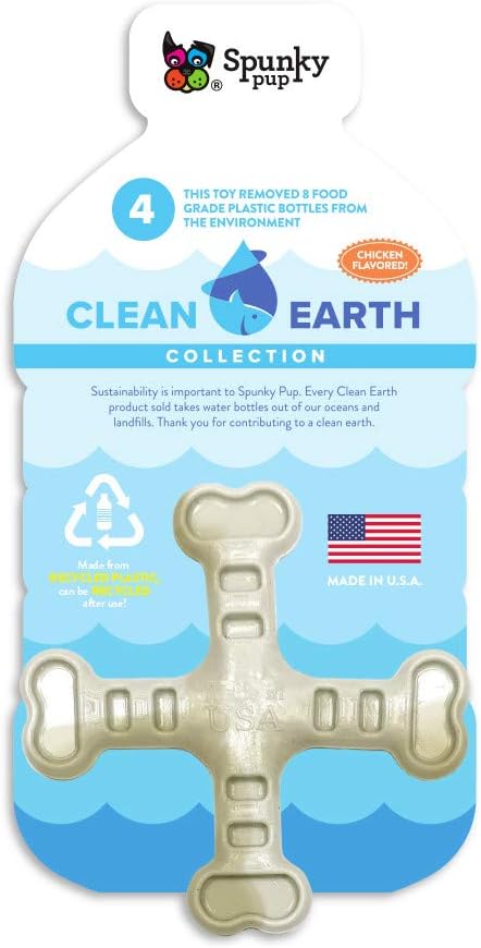 Spunky Pup Clean Earth Recycled Crossbones - Made in USA from 100% Recycled Water Bottles, Gray