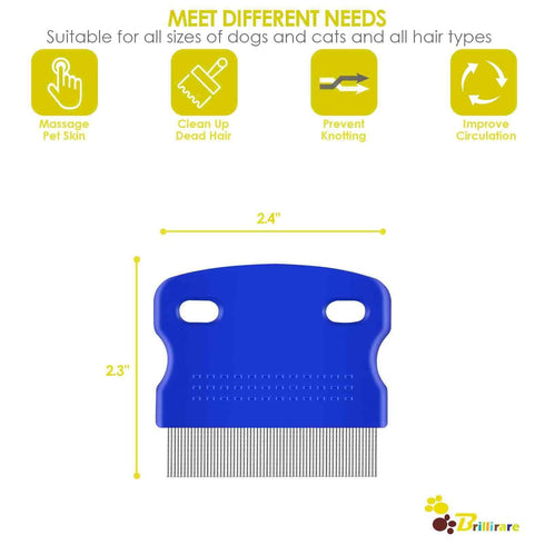 5 Pack Flea Lice Comb, Stainless Steel Dog Cat Grooming Combs, Professional Tear Stain Remover for All Pets