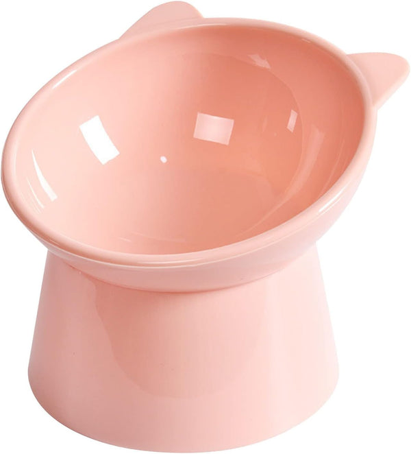 Tilted Elevated Cat Food Bowl, Whisker Friendly Anti Vomiting Slanted Feeding Bowls (Tall Cat Bowl-Pink)