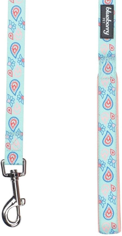 Blueberry Pet Paisley Flower Print Dog Leash, 5 Colors, Soft & Comfortable Handle, 4 ft x 1", Pastel Blue, Large
