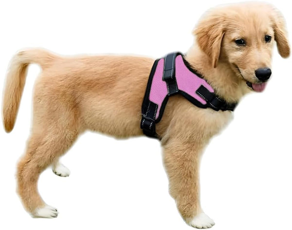 No Pull Reflective Adjustable Dog Harness With Handle - Comfortable Soft All Weather Mesh, Easy On Puppy Harness (Pink)