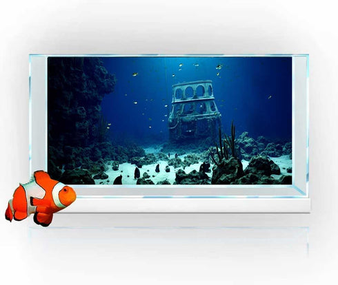 36X24IN Natural Underwater Aquarium Background, 3D Fish Reef Decoration Background with 8 EVA Double-Sided Tape