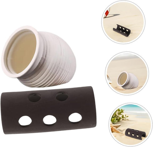 2pcs FOMIYES Aquarium Betta Cave and Shrimp Hideout Ceramic Fish Tank Breeding Shelter with Small White Pot Design