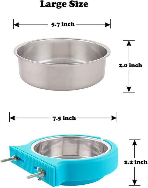 Removable Stainless Steel Dog Cat Bowls for Crate, Kennel Food Water Feeder with Bolt Holder for Small Animals (Large,