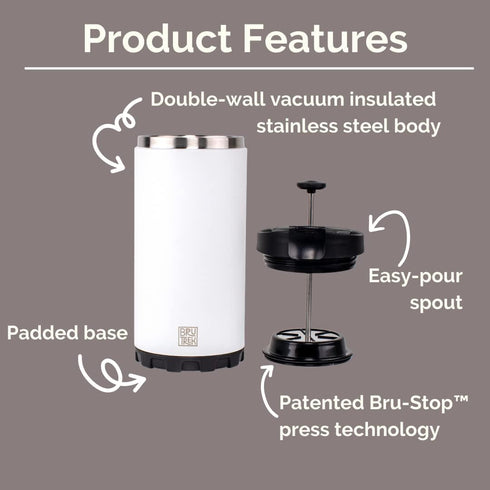 3.0 20 fl.oz BruTrek by Planetary Design Steel Toe Travel Coffee Press - Brew On The Go - No Spill Lid, Double Wall