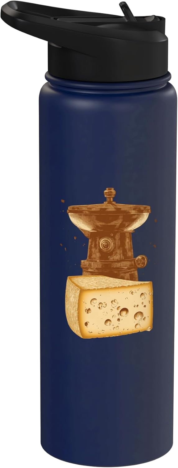 Nostalgic Artwork For Coffee And Cheese Lovers Vintage Coffee Grinder Cheese Illustration Vintage Kitchen Stainless Steel Insulated Water Bottle
