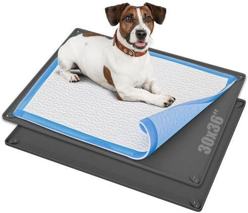 Skywin-Pet Food Mat, 30 x 36 Inches Non Slip Waterproof Tray for Food and Water, Silicone Dog Bowl Mat (Grey)