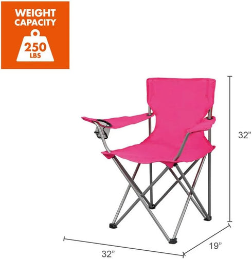 Generic Quad Folding Camp Chair with Cup Holder, Pink Portable Outdoor Chair for Camping, Beach & Sports