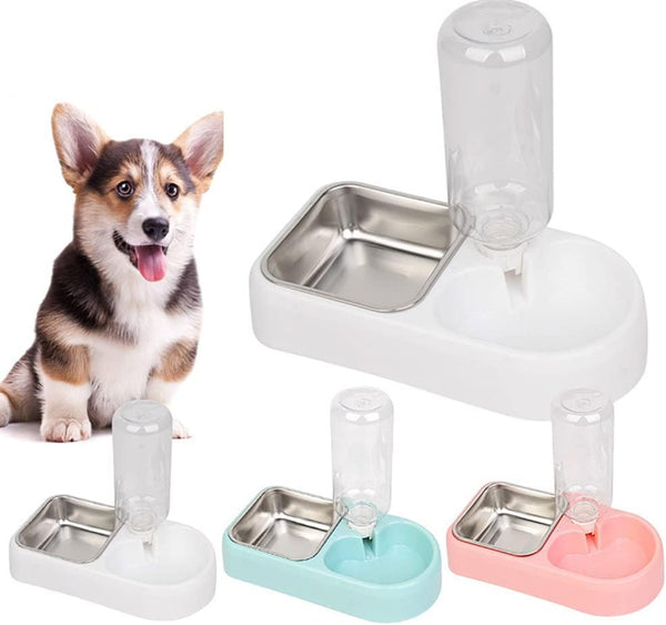 Crate Dog Bowl Set with Automatic Water Dispenser, Detachable Stainless Steel Bowl, Hanging Pet Cage Feeder for Small