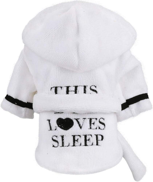 Stock Show Pet Pajama with Hood, Thickened Luxury Soft Cotton Bathrobe, Quick Drying Dog Towel, White, S