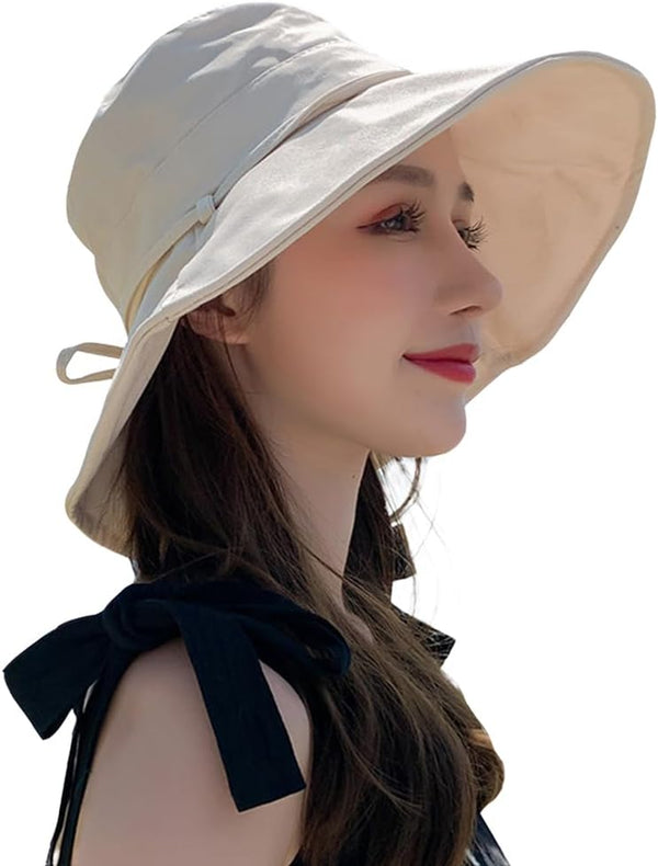 Women Cotton Summer Bucket Hat, Wide Brim UV Protection Floppy Beach Hat for Vacay Hiking Travel