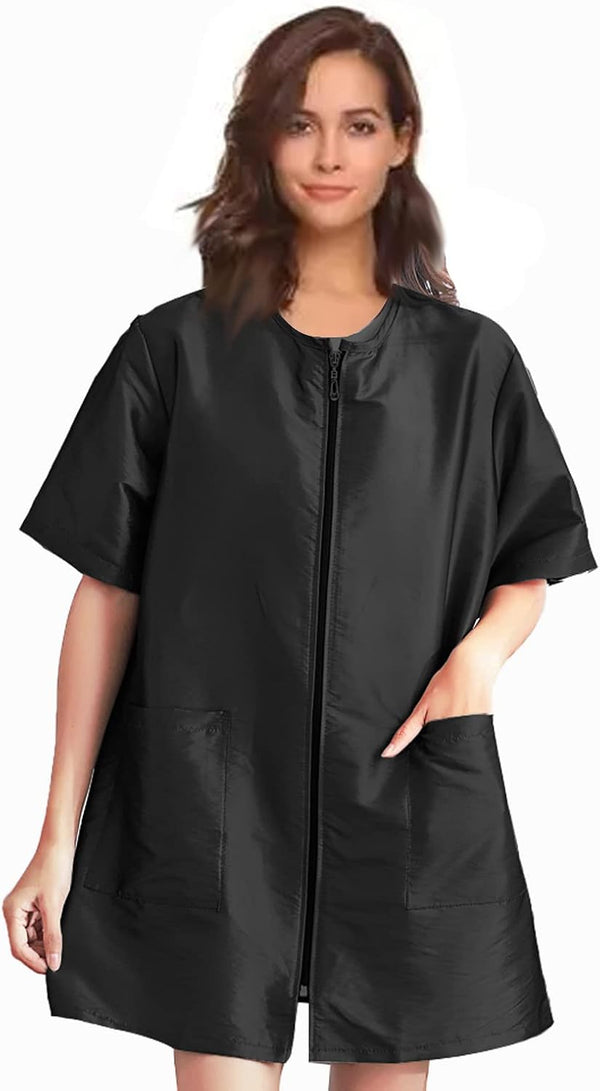 Gliitatu Dog Grooming Smock Black M with Full Zipper, Non-Sticky Hair Pet Groomer Smock for Hair Stylist Barber