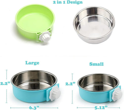 Love Dream Crate Dog Cat Bowls, Removable Stainless Steel Hanging Pet Cage Bowls for Water, Food Feeder for Cats, Dogs,
