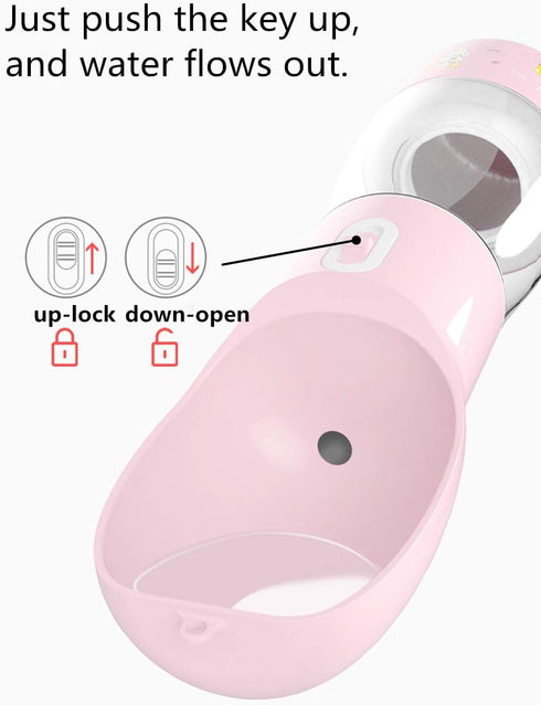 Outdoor Dog Water Bottle Dispenser, Leak Proof for Pets On The Go with Food Container, Pink