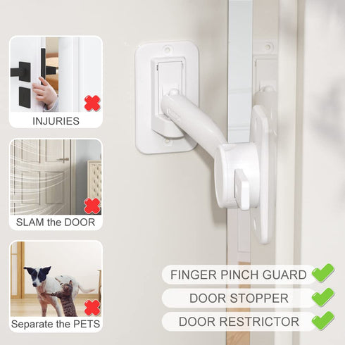 EUDEMON Child Proof Door Finger Pinch Guard, Adjustable Door Stopper and Latch for Pets, White
