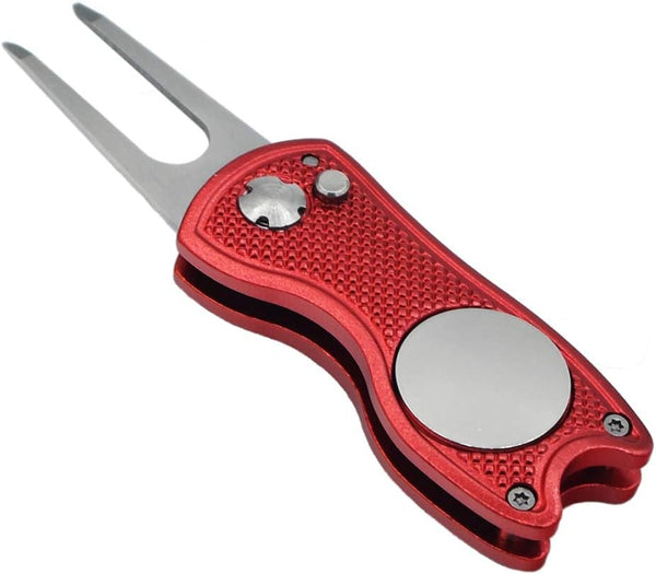 Golf Divot Repair Tool with Pop-up Button & Magnetic Ball Marker Pitch Mark, Lightweight, Portable, Mini Divot Repair