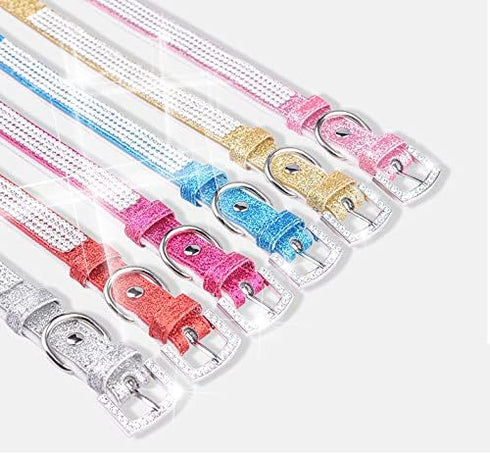 Cute Dazzling Sparkling Leather Dog Cat Rhinestone Collar, Crystal Diamond Pet Dog Puppy Collar (S, Silver)