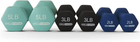 HolaHatha Neoprene Dumbbell Free Hand Weight Set with Rack, 2, 3, 5, 8, and 10 Pound for Home Exercises